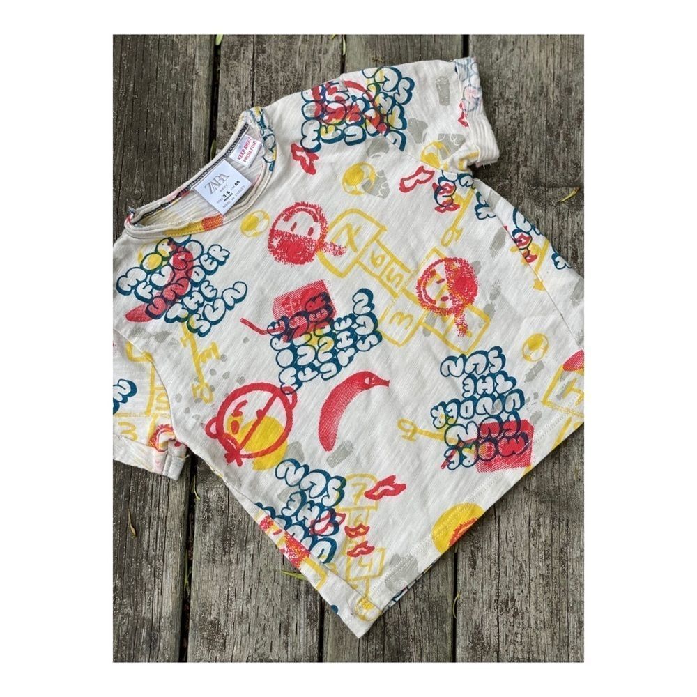Zara Kids T-Shirt Retro More Fun All Over Print Sz 3-6 Months
